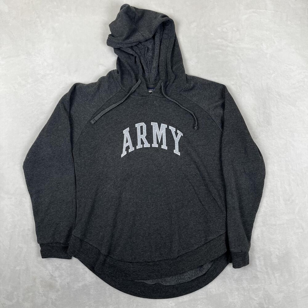 Army Hoodie Sweatshirt Womens XL Gray MV Sport Fleece Pullover Curved Hem